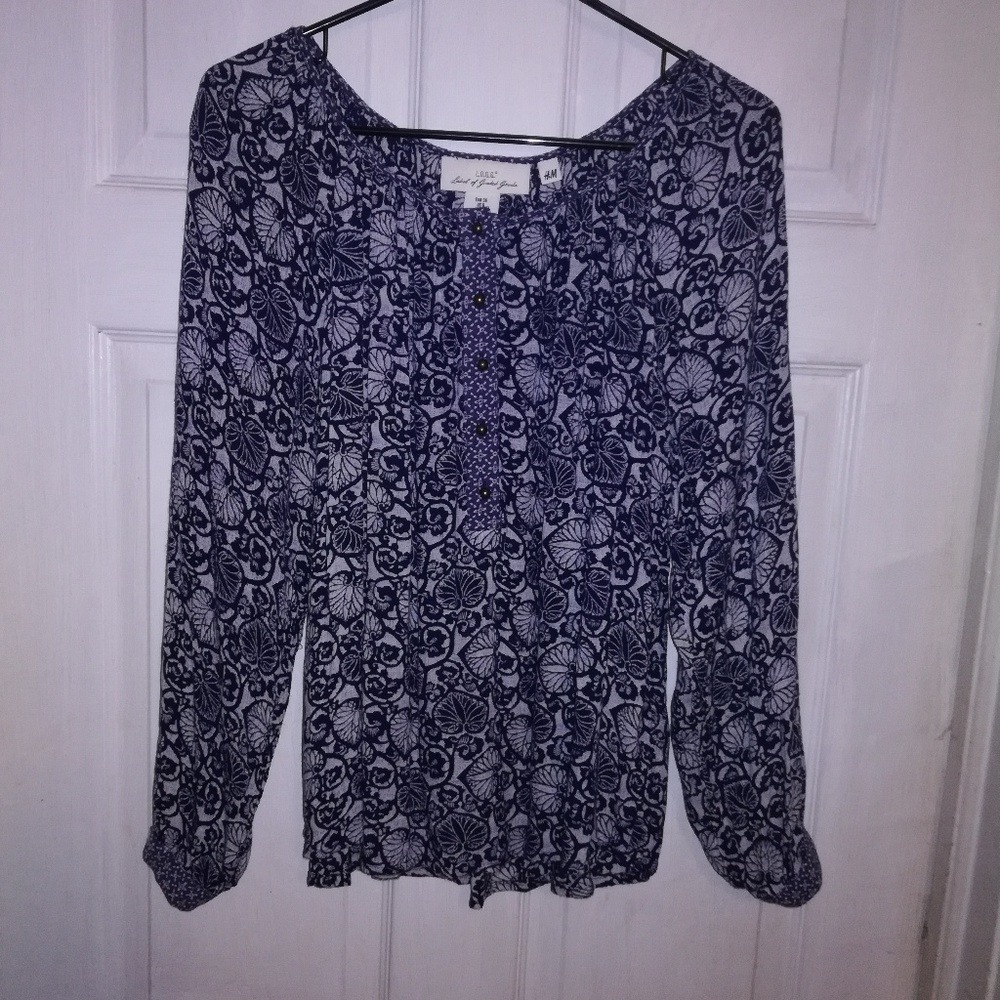 H&M Navy Blue Floral Blouse